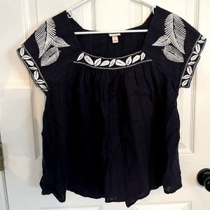 Merona - Navy Blue Embroidered Blouse - Size Large